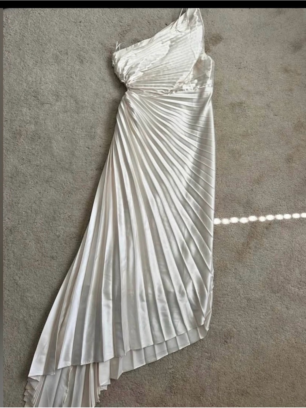 Dress Forum One-Shoulder Pleated Satin Gown in White